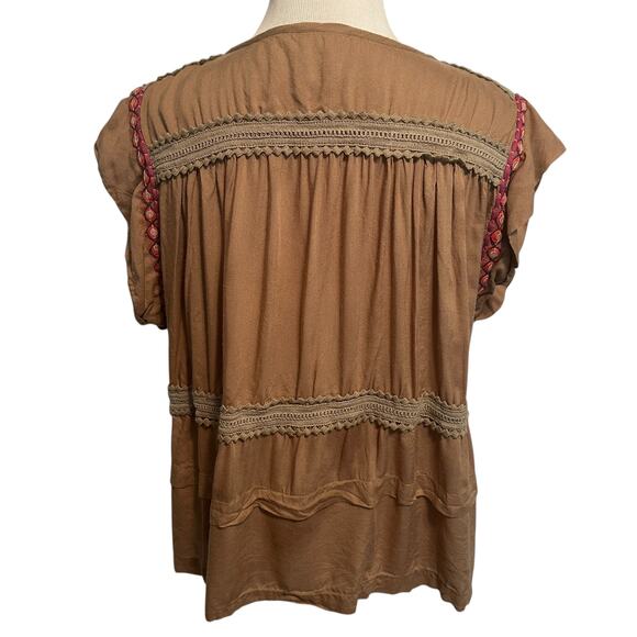 Bl^nk London Sedona Top Womens Medium Mocha Embellished Embroidered Beaded Boho - Picture 4 of 11